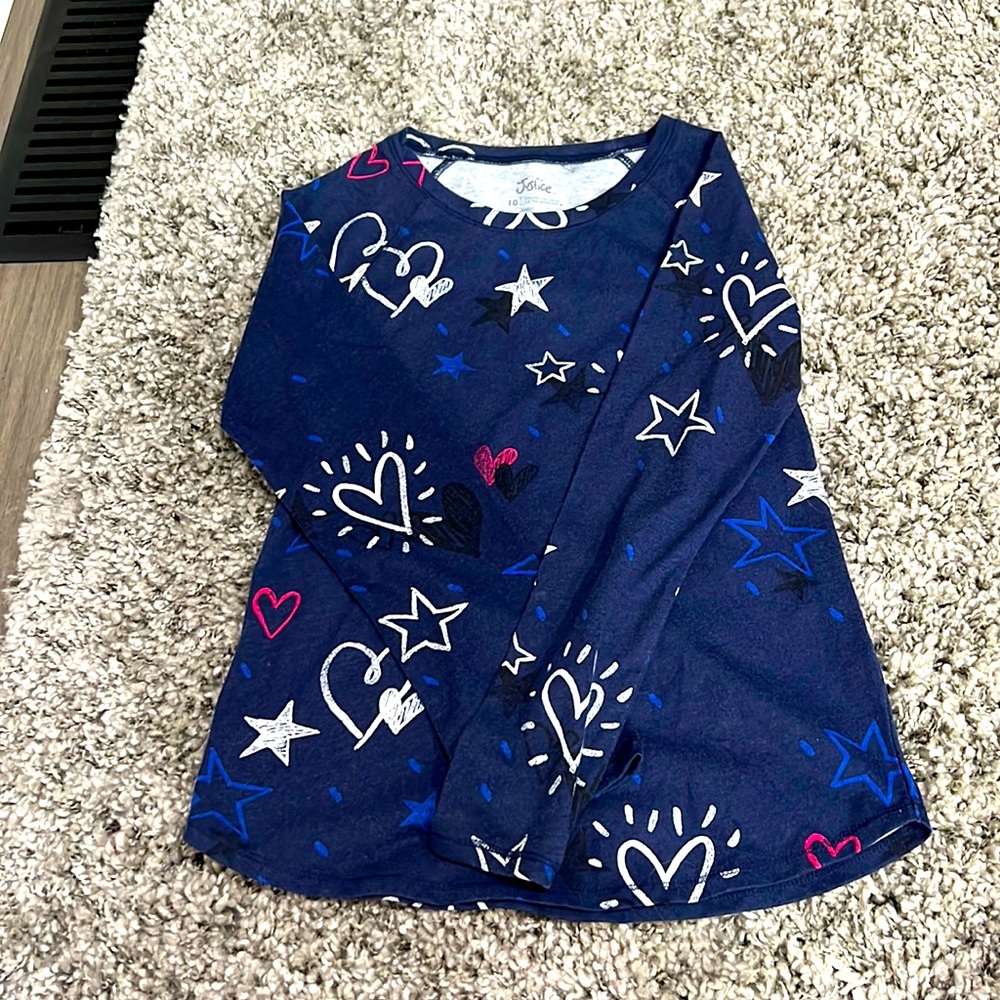 Blue patterned long sleeve justice shirt
